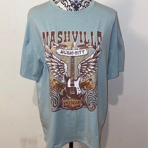 5/$25 Nashville Music City Graphic Tee Light Blue Size Small Like New